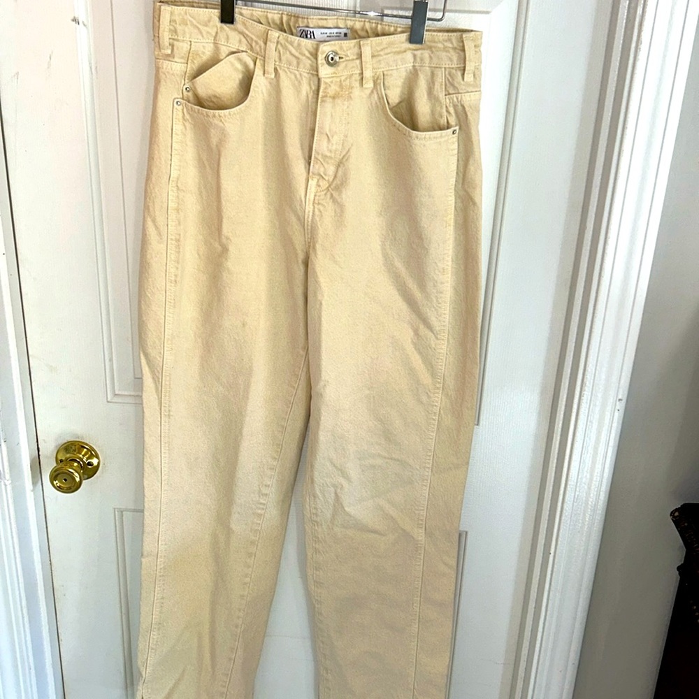 Marine high rise wide leg jeans with slit detail at seam
